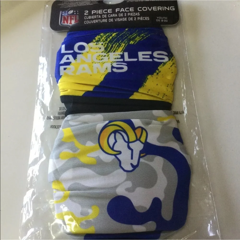NFL 2 PIECE FACE COVERING MASKS BY FOCO LOS ANGELES RAMS YOUTH OS NWT